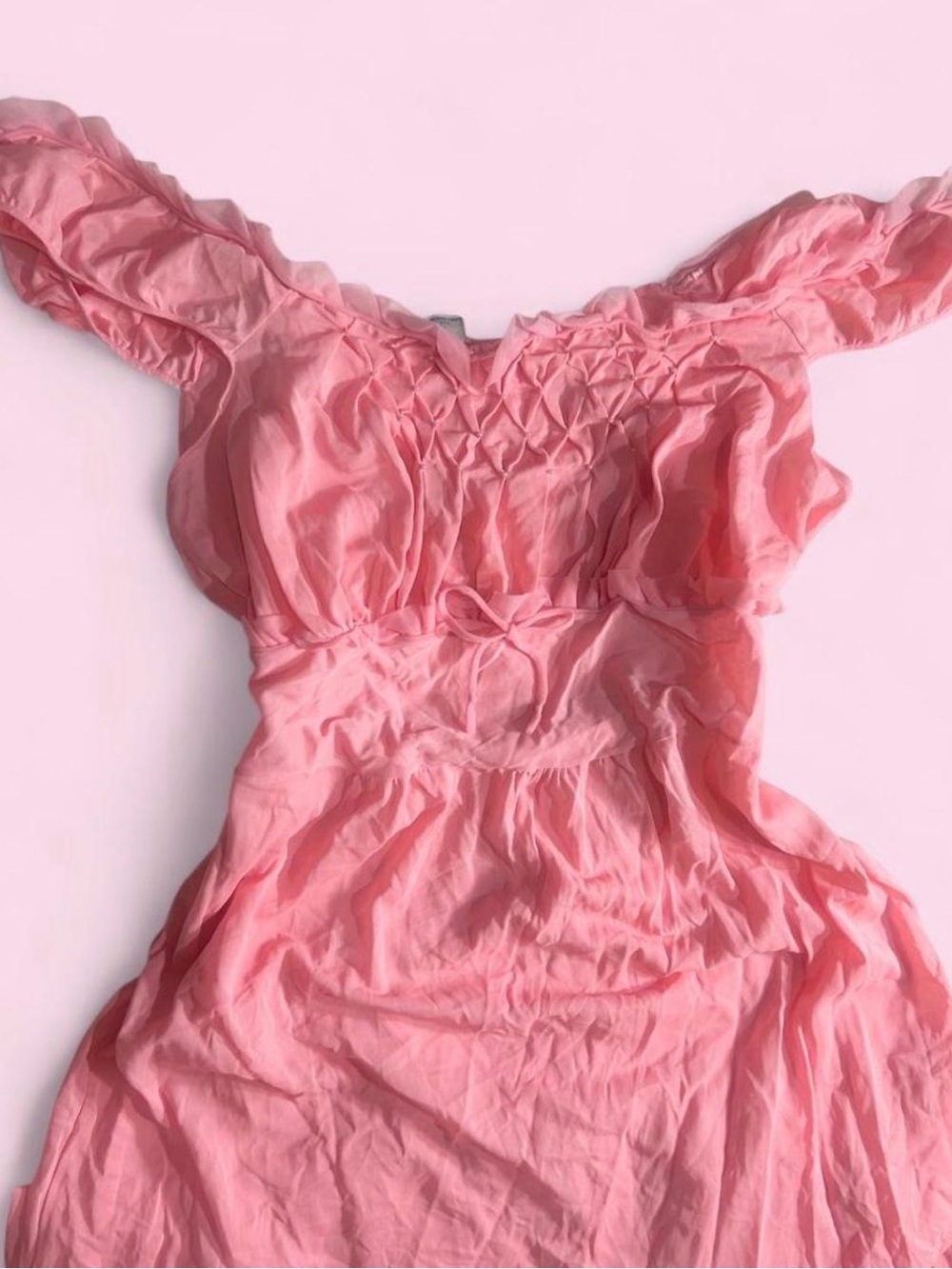 Feminine Pink Off-Shoulder Chemise with Ruching